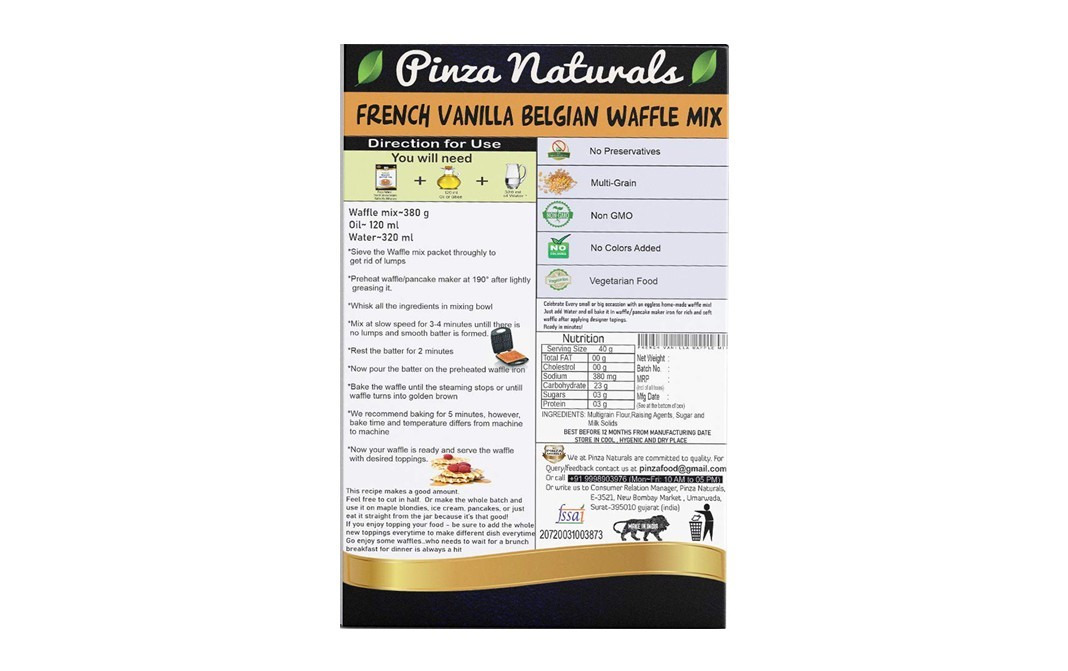 Pinza Naturals French Vanilla Belgian Waffle Mix   Box  380 grams